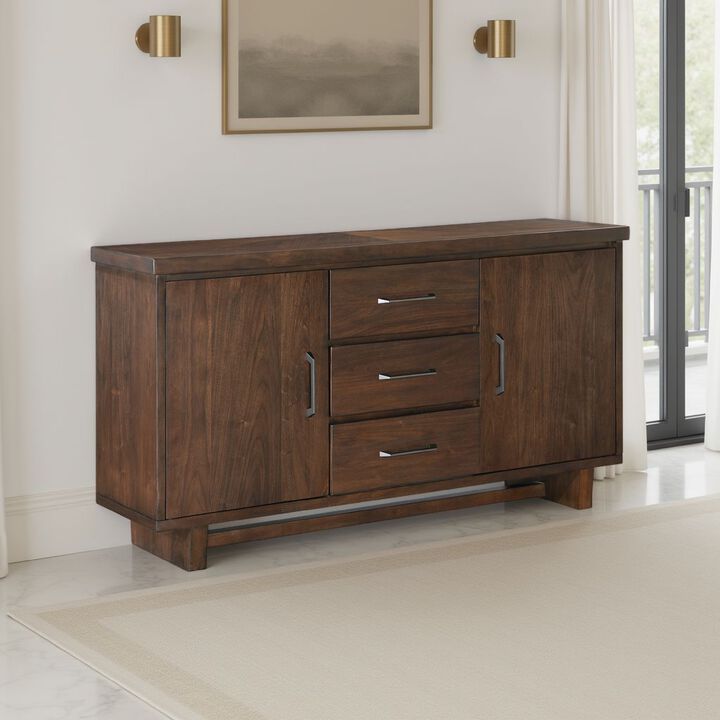 Bloi Sideboard Buffet Console, 60 Inch, 3 Drawers 2 Cabinets, Brown