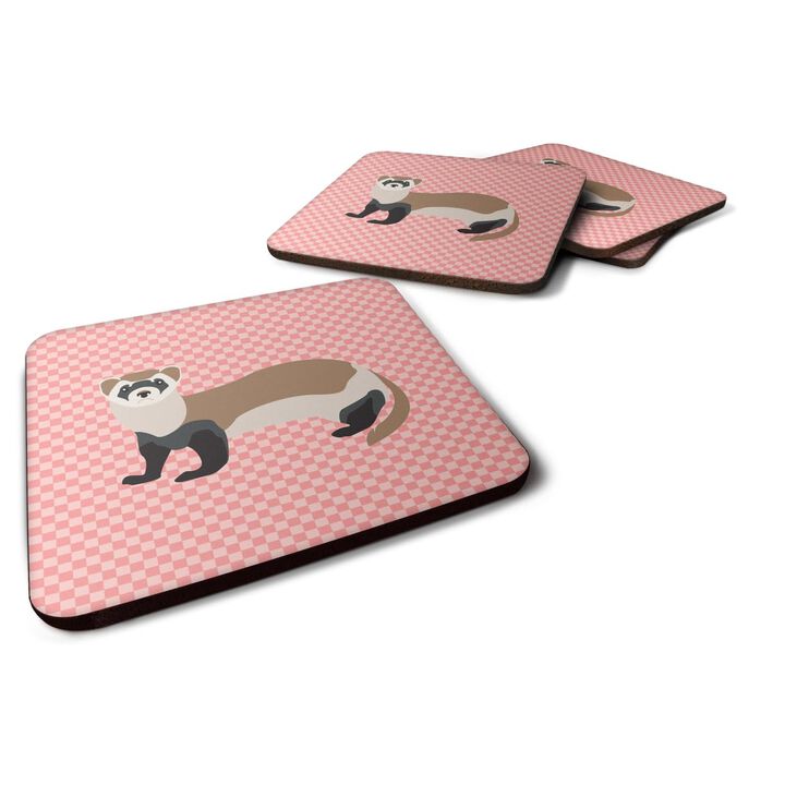 Caroline's Treasures Ferret Pink Check Decorative coasters, 3.5, Multicolor