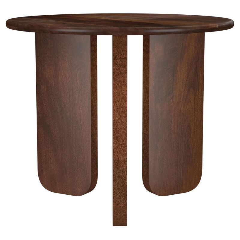 Novo Side End Table, 24 Inch, Three Panel Legs, Brown Mango Wood