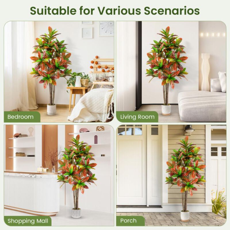 Hivvago 5 FT Tall Artificial Croton Plant with Gradient Leaves and Nursery Pot