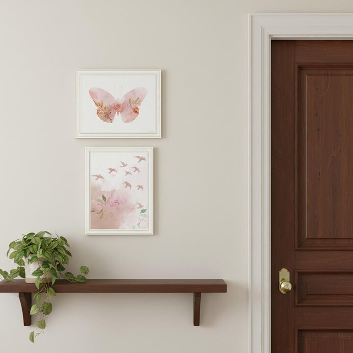 HomeRoots Set Of Two Meadow Floral Botanical  White Framed Wall Art