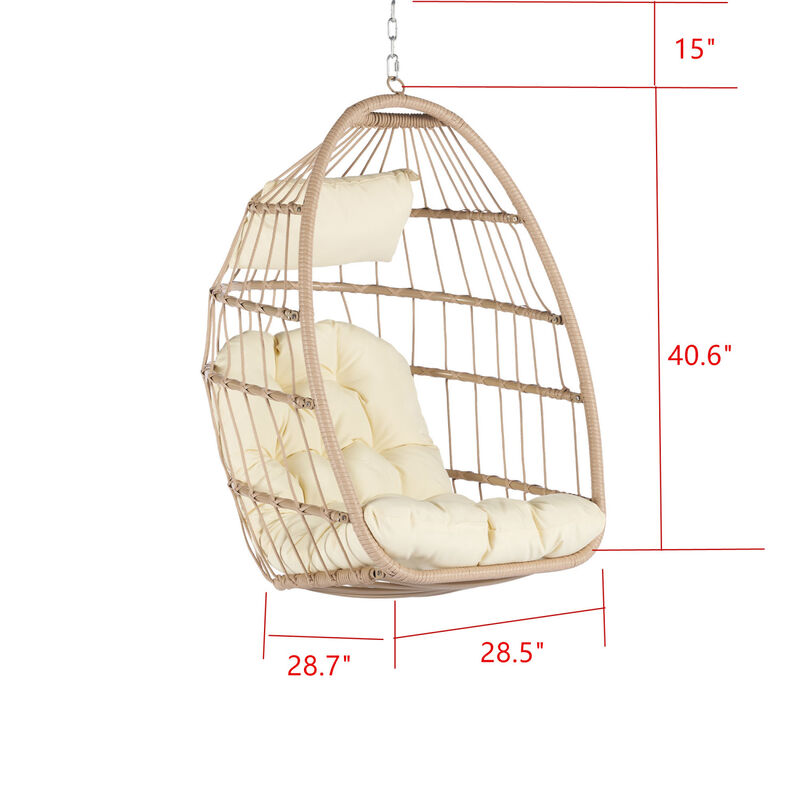 Streamdale Outdoor Garden Rattan Egg Swing Chair Hanging Chair Wood+Khaki image number 9