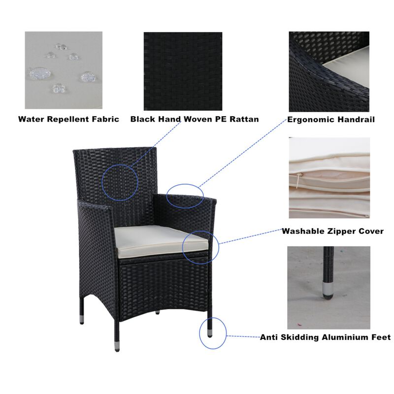 Whisen 5-Piece Wicker Patio Dining Set with Acacia Wood Top