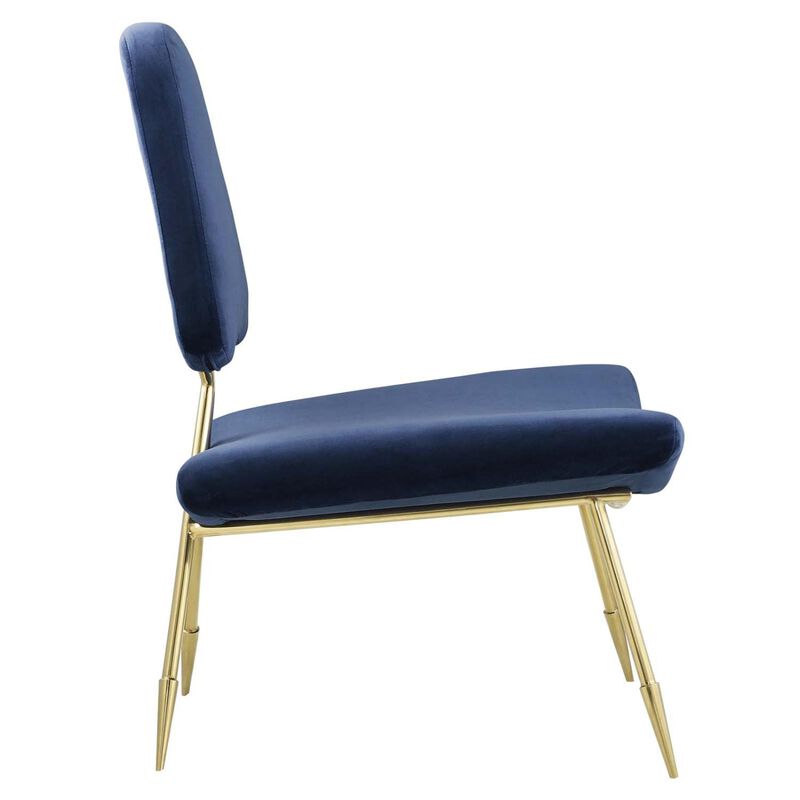 Modway Ponder Performance Velvet Upholstered Modern Lounge Accent Chair in Navy with Gold Stainless Steel Legs