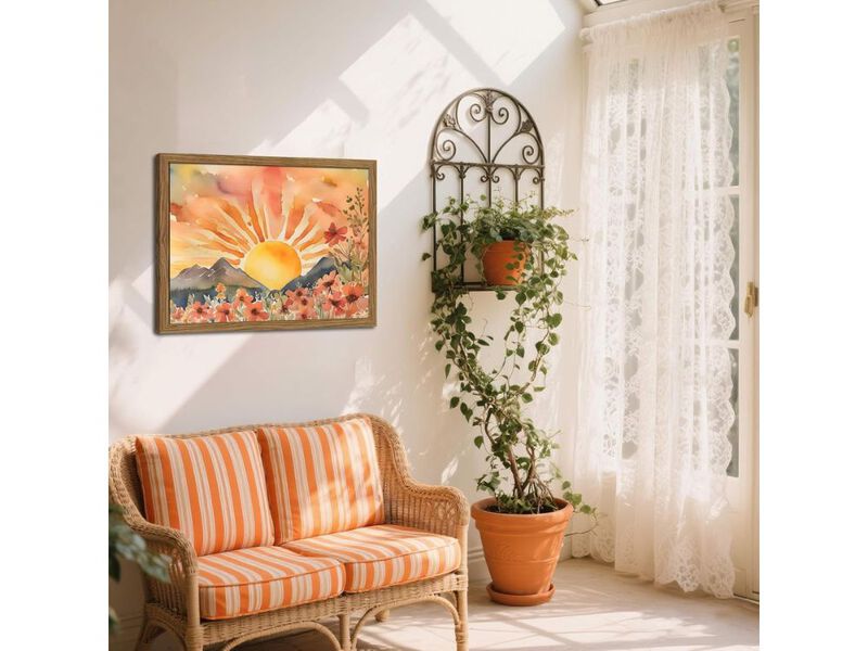 Framed Sunset Boho Wall Art Abstract Floral Canvas 12x16 In Living Room Decor image number 1