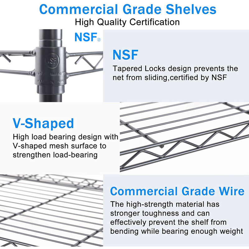 5 Tier Shelf Wire Shelving Unit, NSF Heavy Duty Wire Shelf Metal Large Storage Shelves Height Adjustable Utility for Garage Kitchen Office Commercial Shelving Steel Layer Shelf - Black