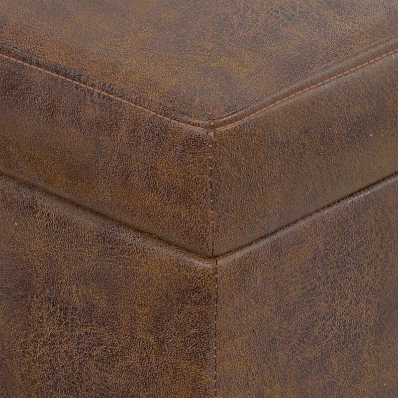 Shiloh 26 inch Wide Transitional Contemporary Small Storage Ottoman in Distressed Chestnut Brown Vegan Faux Leather, Assembled image number 4