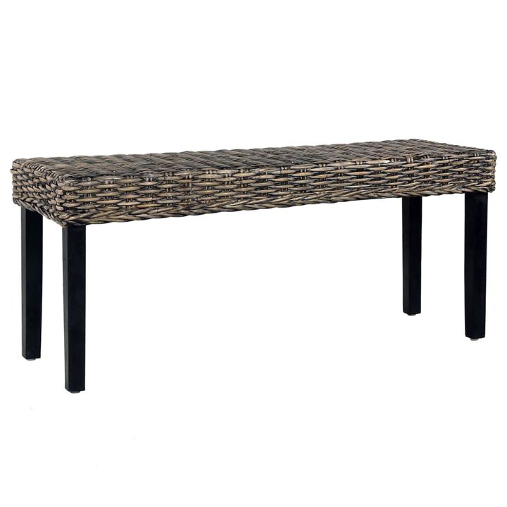 vidaXL Bench 110 cm Black Natural Kubu Rattan and Solid Mango Wood