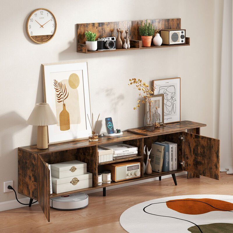 Modern TV Stand with 2 Wall Shelves and Charging Station Outlet image number 5
