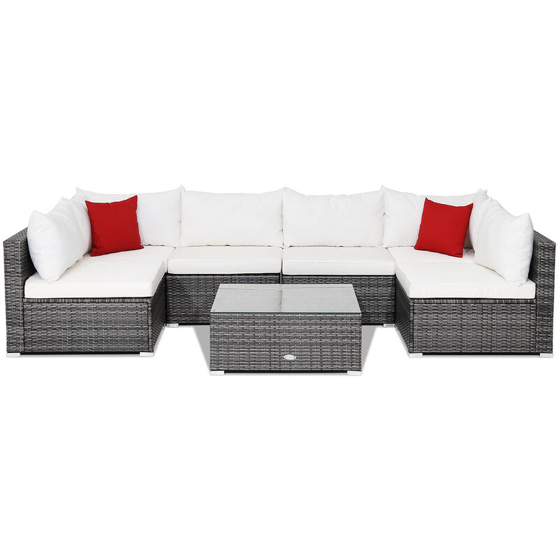 7 Pieces Patio Rattan Furniture Set with Sectional Sofa Cushioned image number 0