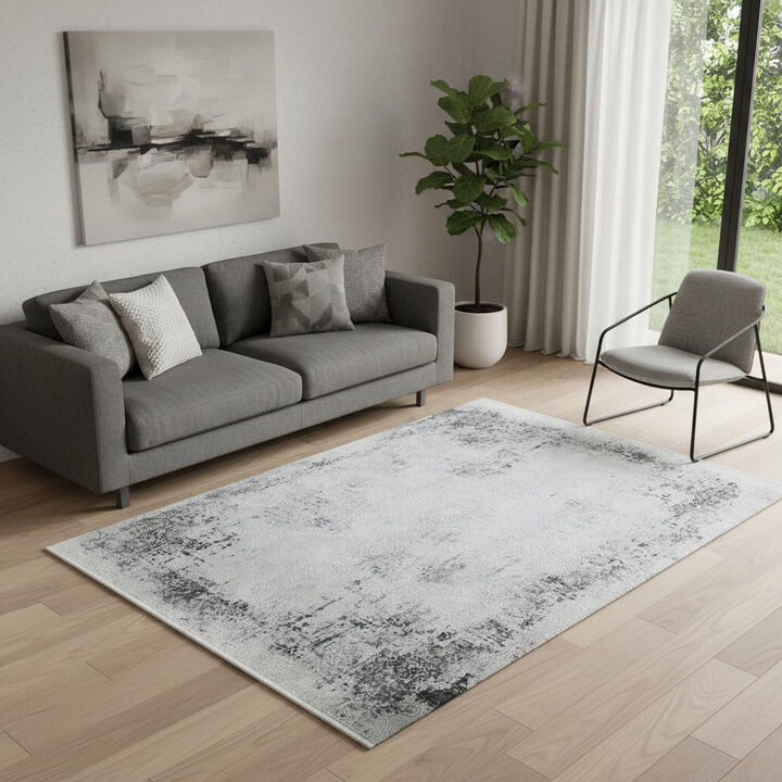 HomeRoots Abstract Distressed Area Rug With Fringe