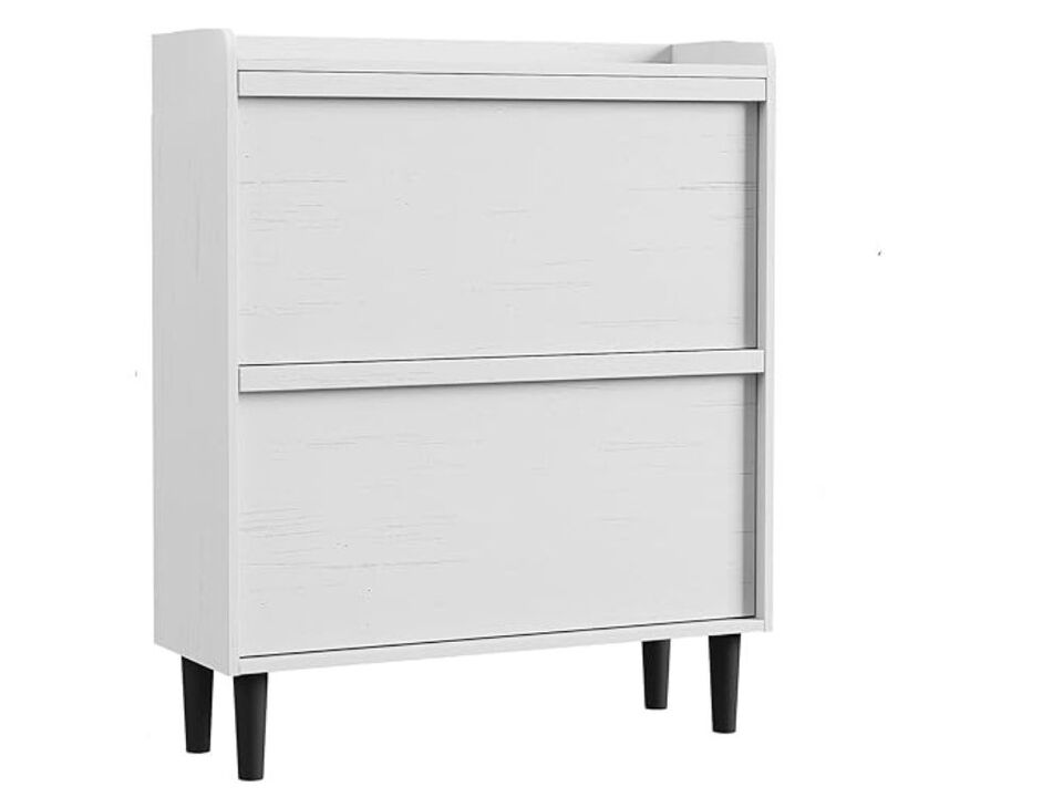 Entryway Wood Shoe Storage Cabinet Flip Drawer Adjustable Shelves White