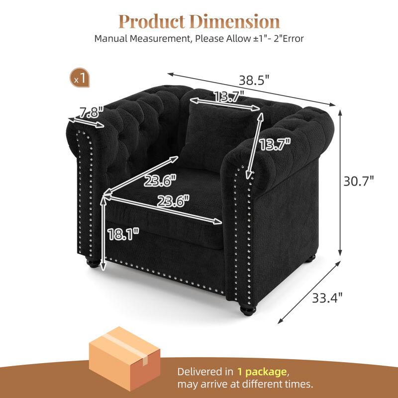 Chesterfield Tufted Sectional Sofa Nailhead Trim Chenille Deep Seat Sofa Couch, Sectional Sofa Deep Seat for Living Room Apartment, Chenille Sectional Sofa Couch Classic Design with Rolled Arms for Office image number 2