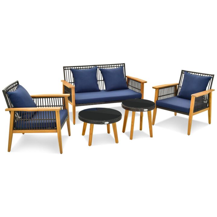 Hivvago 5 Piece Outdoor Conversation Set with 2 Coffee Tables for Backyard Poolside