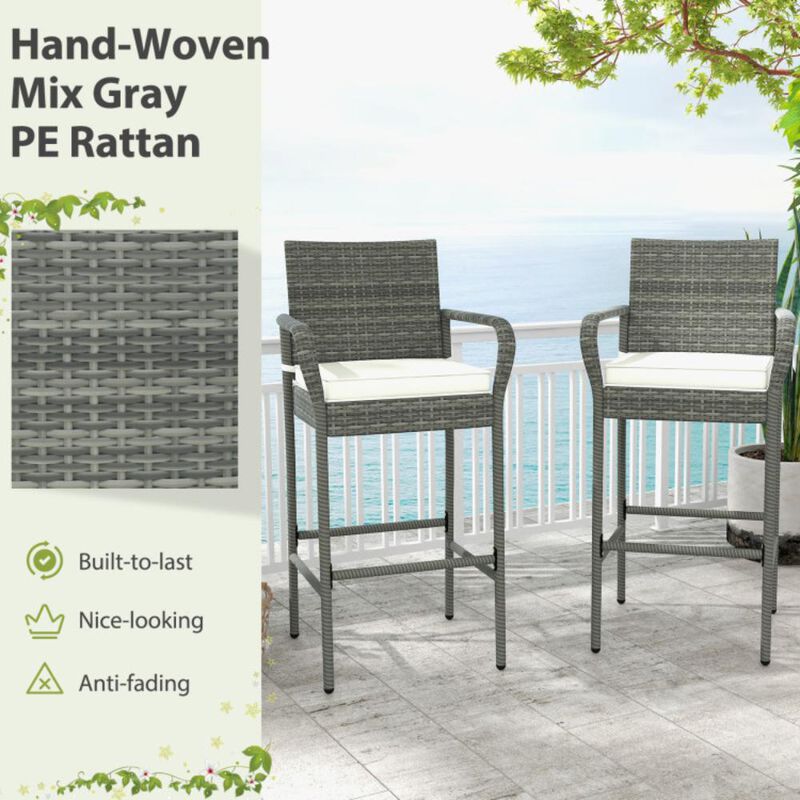 Hivvago All Weather PE Rattan Bar Chairs Set of 4 with Armrests and Seat Cushions for Porch Backyard