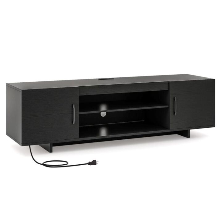 Hivvago TV Stand with Power Outlet and 2 Cable Holes for 65 Inch TVs-Rustic Brown