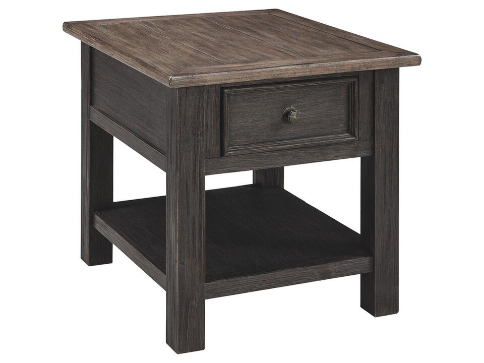 Wooden End Table with One Drawer and One Shelf, Brown and Black-Benzara