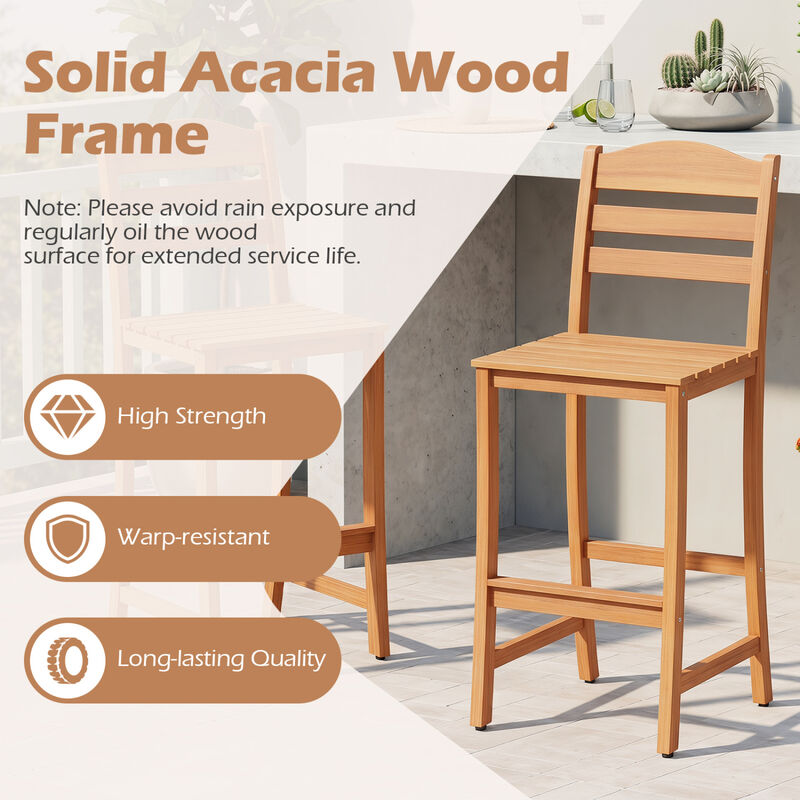 Solid Acacia Wood Outdoor Bar Stools Heavy Duty 400 lbs Weight Capacity image number 3