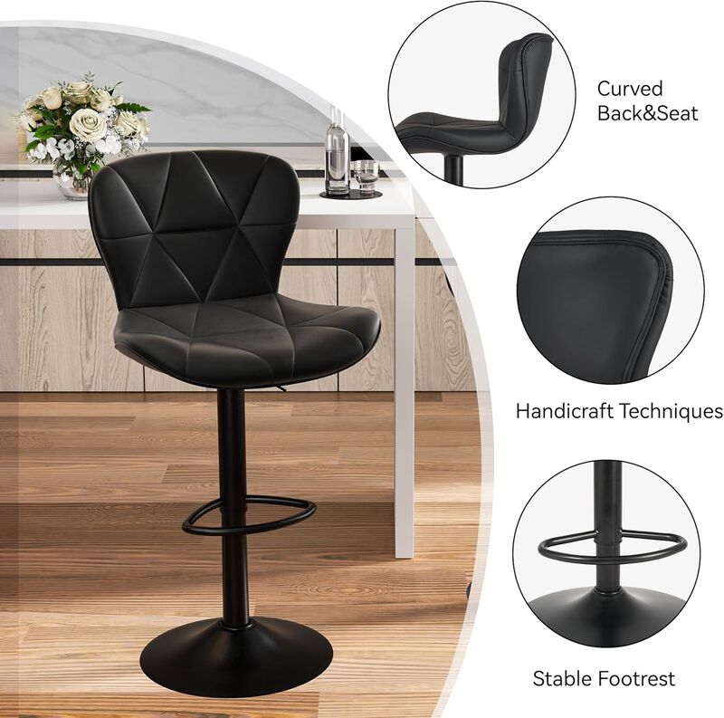 Faux Leather Swivel Bar Stools Set of 2, Adjustable Counter Height Kitchen Chairs, Iron Frame High Backrest 360&deg; Barstools for Kitchen Counter, Outdoor image number 3