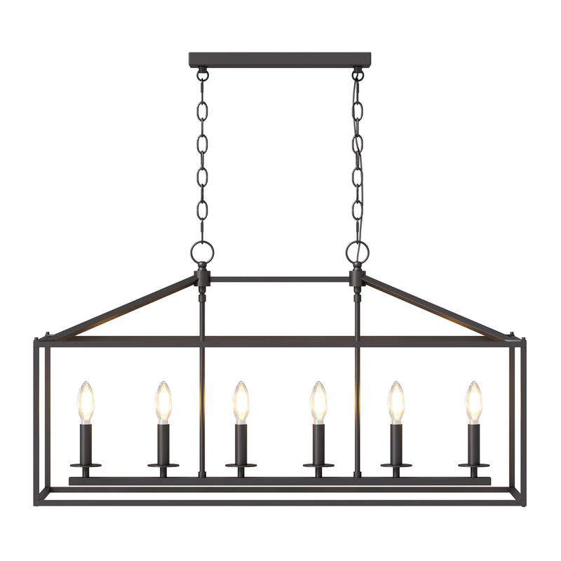 Six-Light Farmhouse Kitchen Island Chandelier, Black Candle Cage image number 8