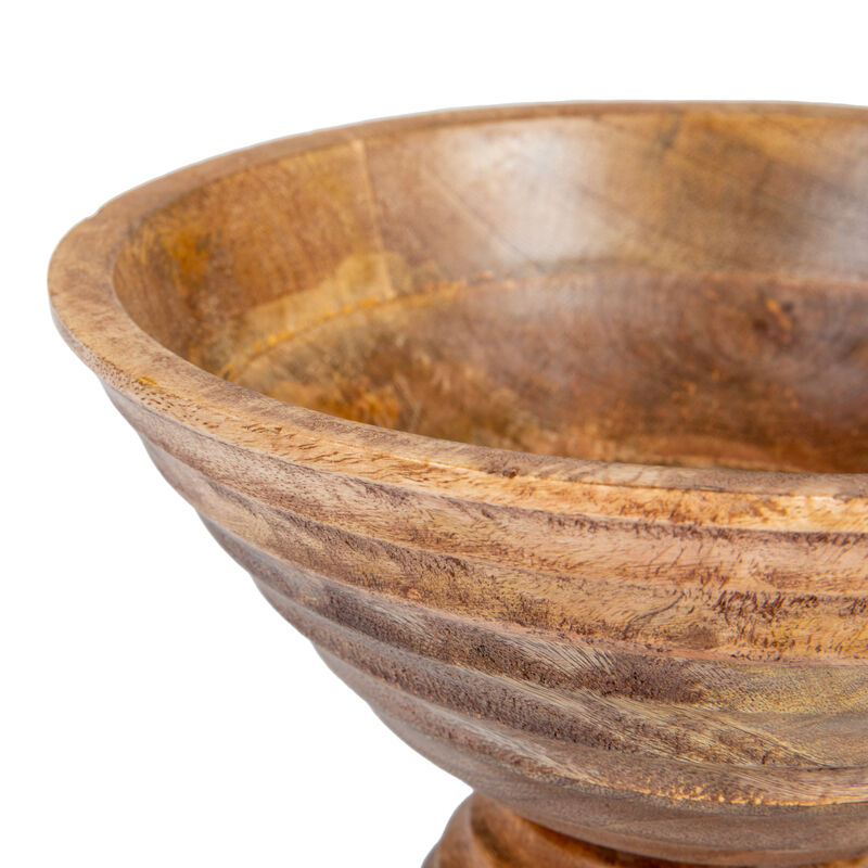 Boho Wood Pedestal Serving Bowl, Light Brown Finish image number 4