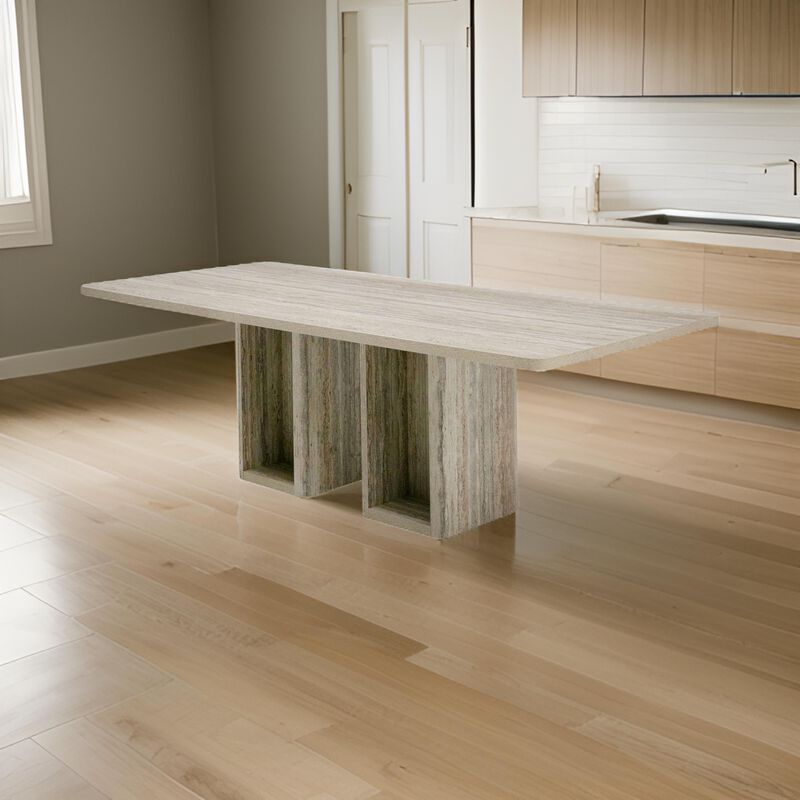 Noe Mali 96 Inch Dining Table, Rectangular, Double Pedestal Base, Gray Wood