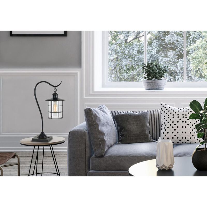 Hivvago 25" Bronze Metal Lantern Style Desk Lamp With Edison Bulb