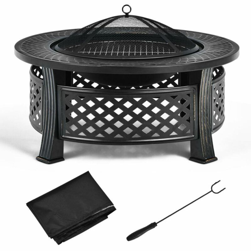 Hivvago Outdoor Fire Pit with BBQ Grill and High-temp Resistance Finish