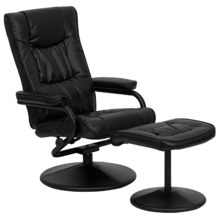 Hivvago Black Faux Leather Recliner Chair with Swivel Seat and Ottoman