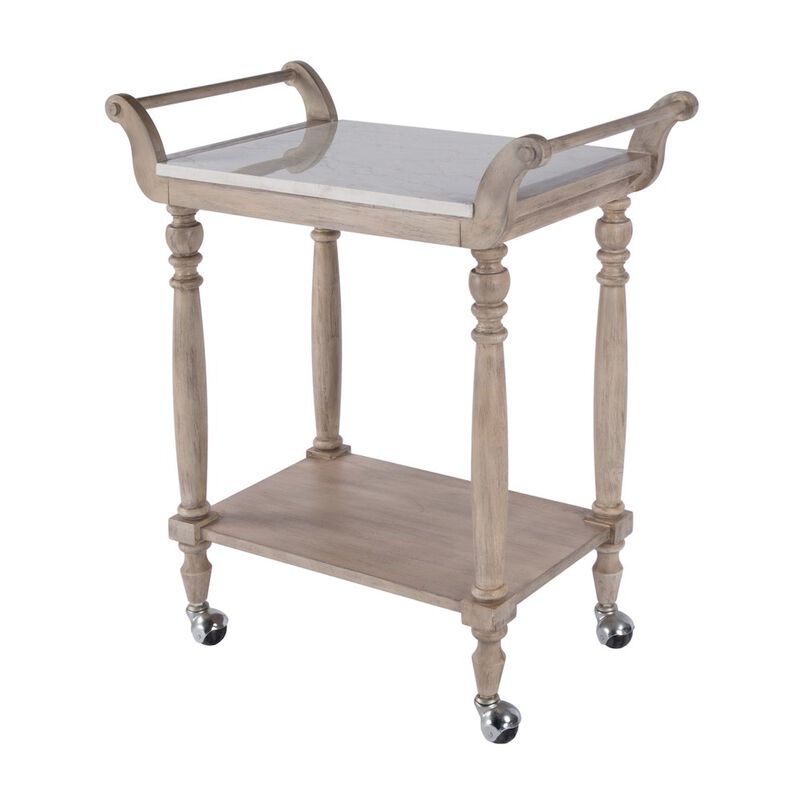 Butler Specialty Danielle Marble Bar Cart, Tan/Beige