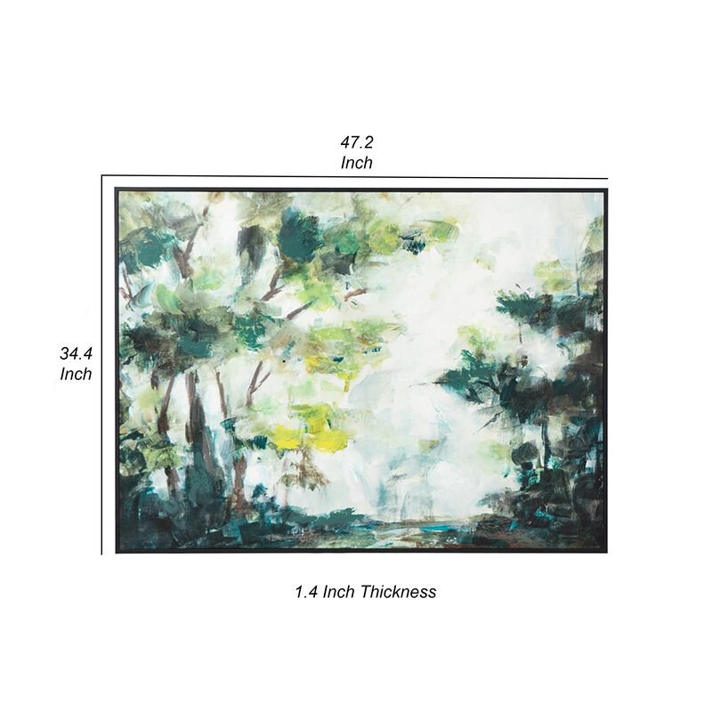 35 x 47 Framed Wall Art, Forest Watercolor Landscape, Modern Green, White image number 5