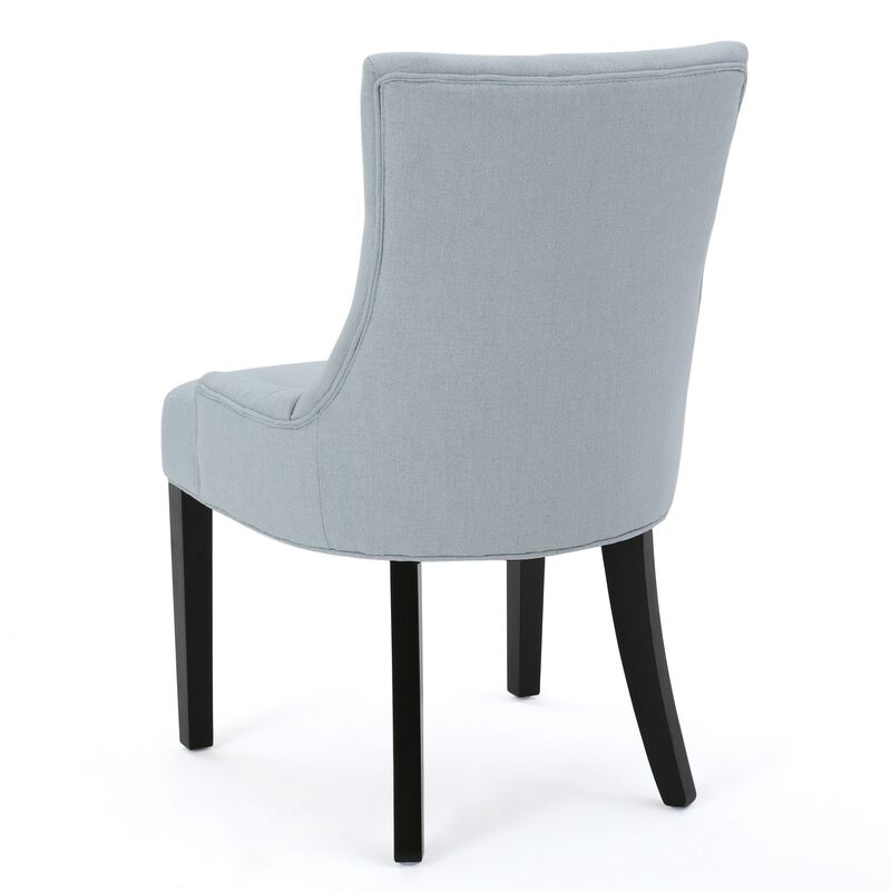 Chen Dining Chair Set of 2, Espresso Wood, Light Blue Button Tufted image number 3