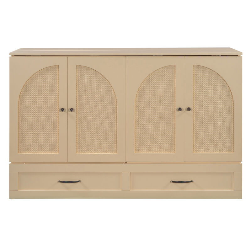 Whisen Modern Design Queen Size Murphy Bed, Folded into a Cabinet with Large Drawers