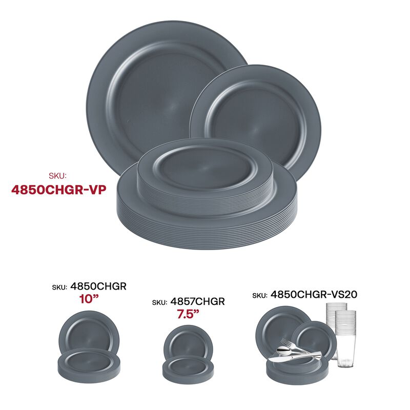 Matte Charcoal Gray Round Plastic Dinnerware Value Set (40 Sets) image number 6