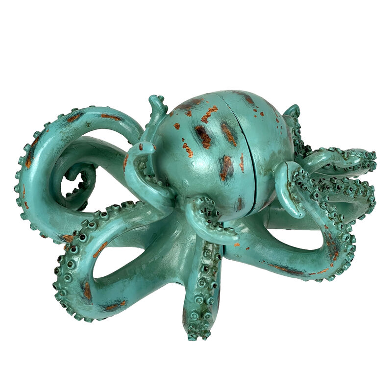 Aqua Green Octopus Bookends Set of 2 Nautical Polyresin Coastal Shelf Decor image number 3