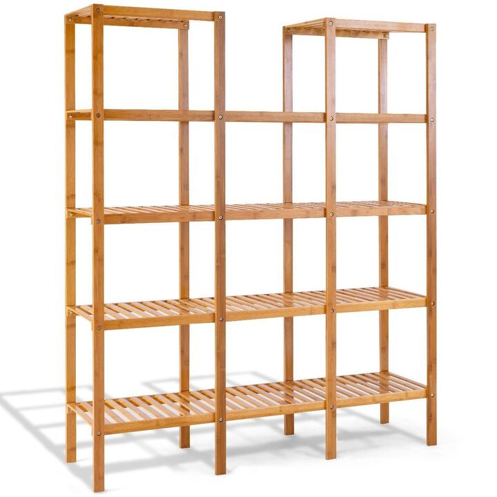 QuikFurn Bamboo Wood 4-Shelf Bookcase Plant Stand Shelving Unit