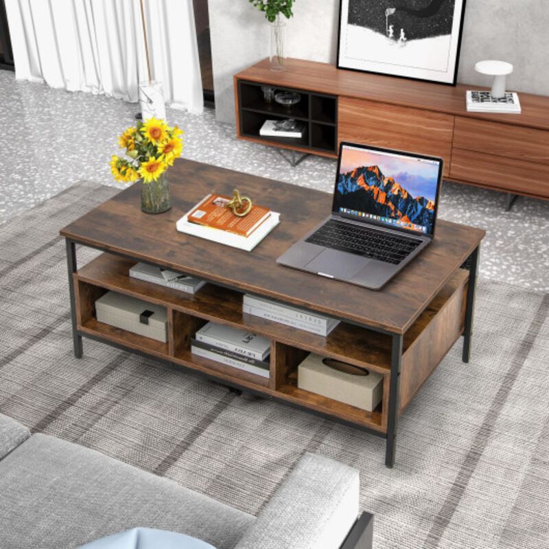 3-Tier Coffee Table with Storage Metal Frame-Coffee