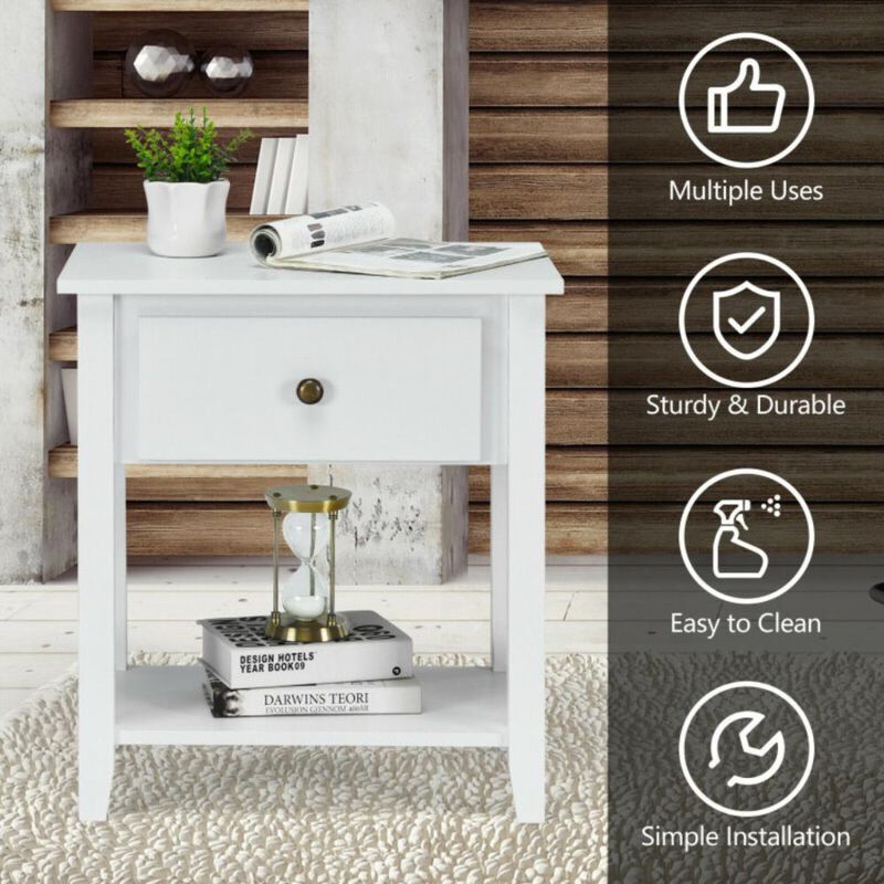 Nightstand with Drawer and Storage Shelf for Bedroom Living Room