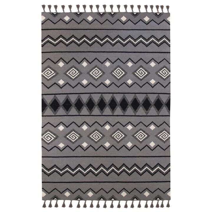 HomeRoots Wool Geometric Handmade Area Rug With Fringe
