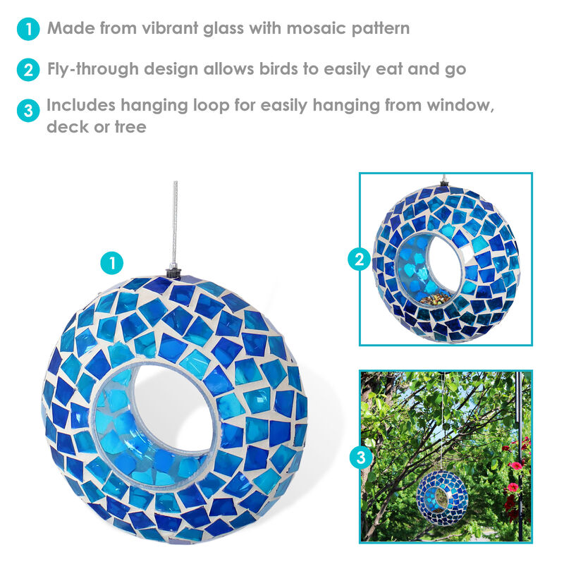 Sunnydaze Glass Mosaic Fly-Through Hanging Bird Feeder - 6 in image number 3