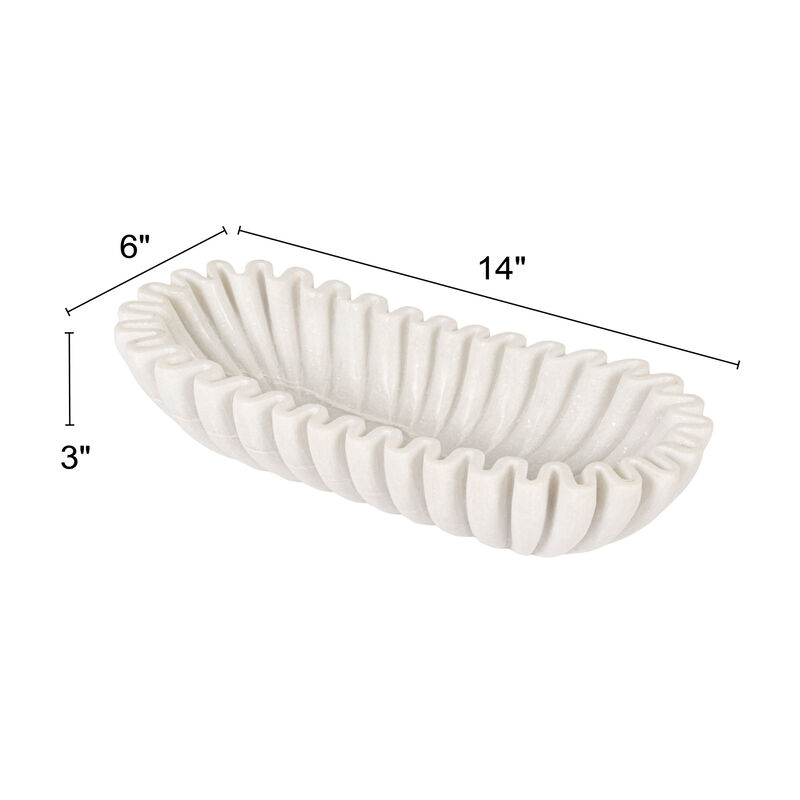 Marble Oval Ruffle Bowl, White image number 2