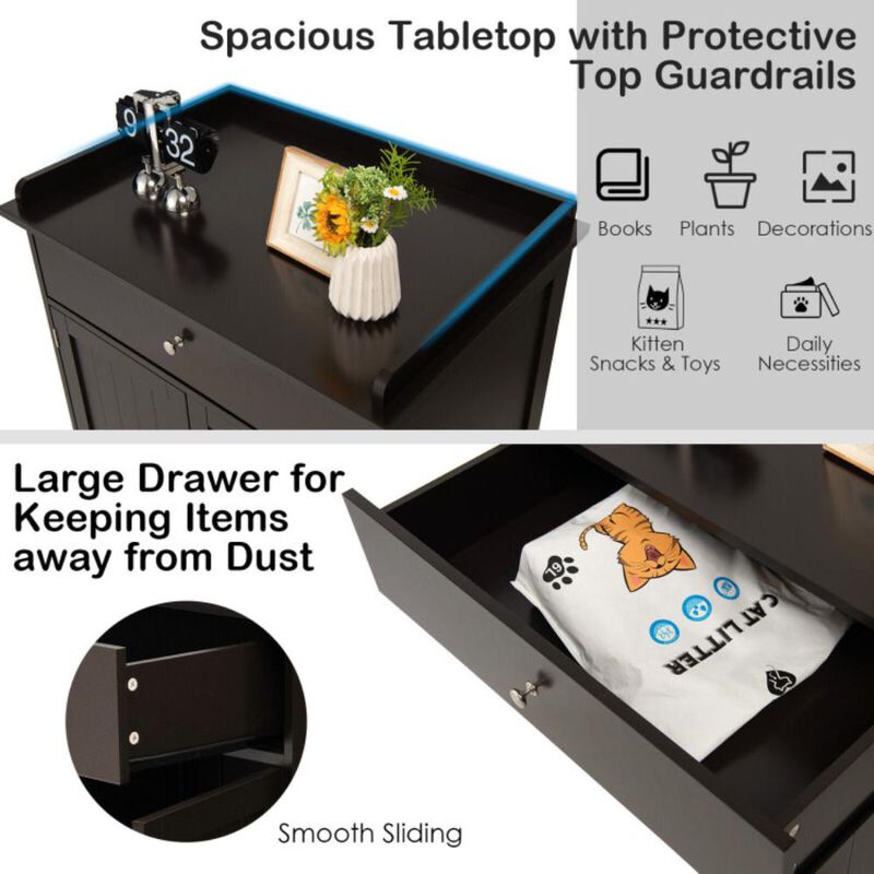 Hivvago Wooden Cat Litter Box Enclosure with Drawer Side Table Furniture