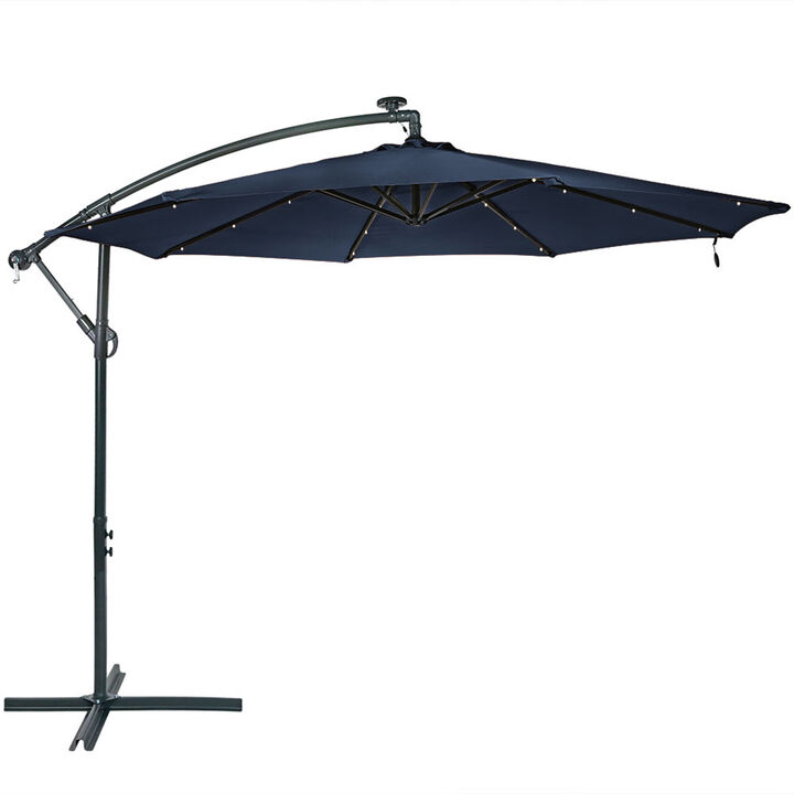 Sunnydaze 10 ft Solar Offset Steel Patio Umbrella with Crank