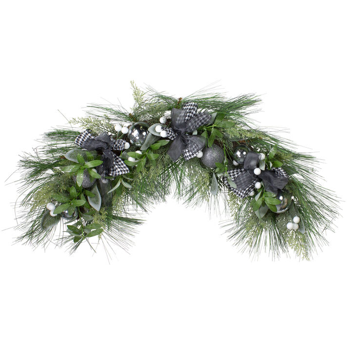 36" White Berries and Plaid Bows Artificial Christmas Swag - Unlit