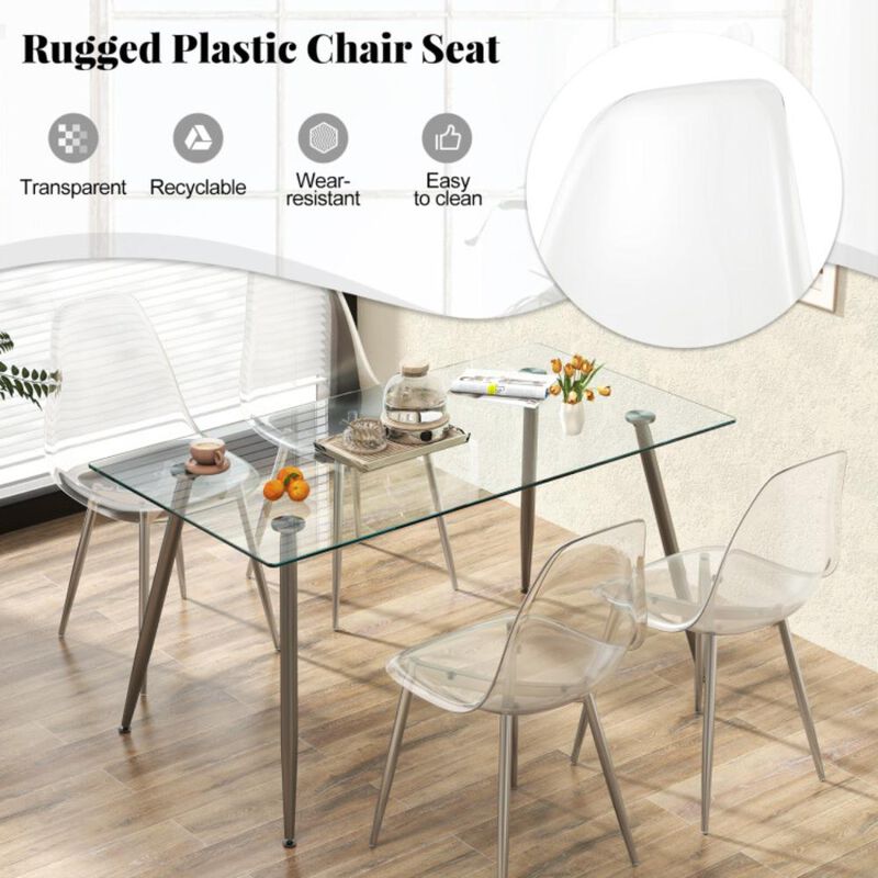 Hivvago Set of 4 Dining Chairs Modern Plastic Shell Side Chair with Clear Seat and Wood Legs