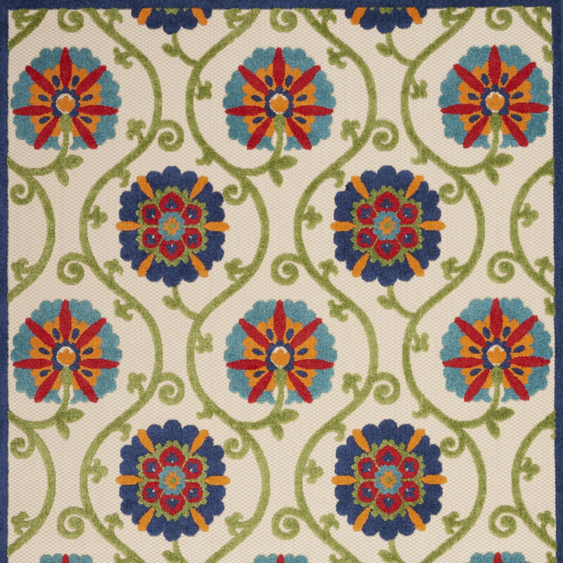 HomeRoots 7' X 10' Navy Blue Beige Green Blue And Red Floral Indoor Outdoor Area Rug image number 2