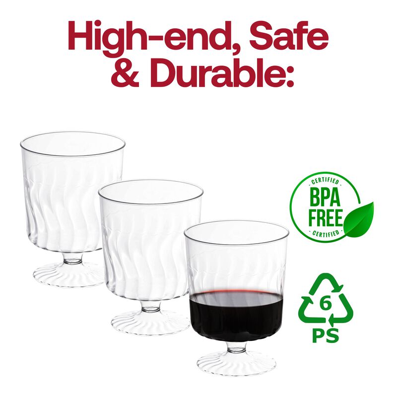 8 oz. Clear Plastic Pedestal Wine Glasses (240 Glasses) image number 5