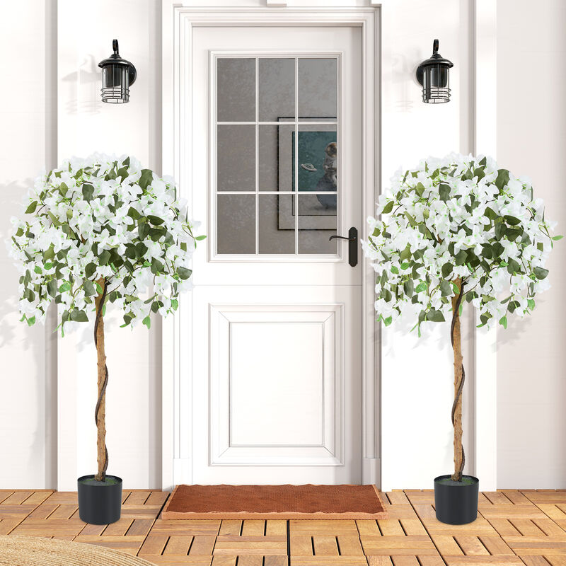 Artificial Azalea Plant with Blooming Flowers in Cement Pot image number 4