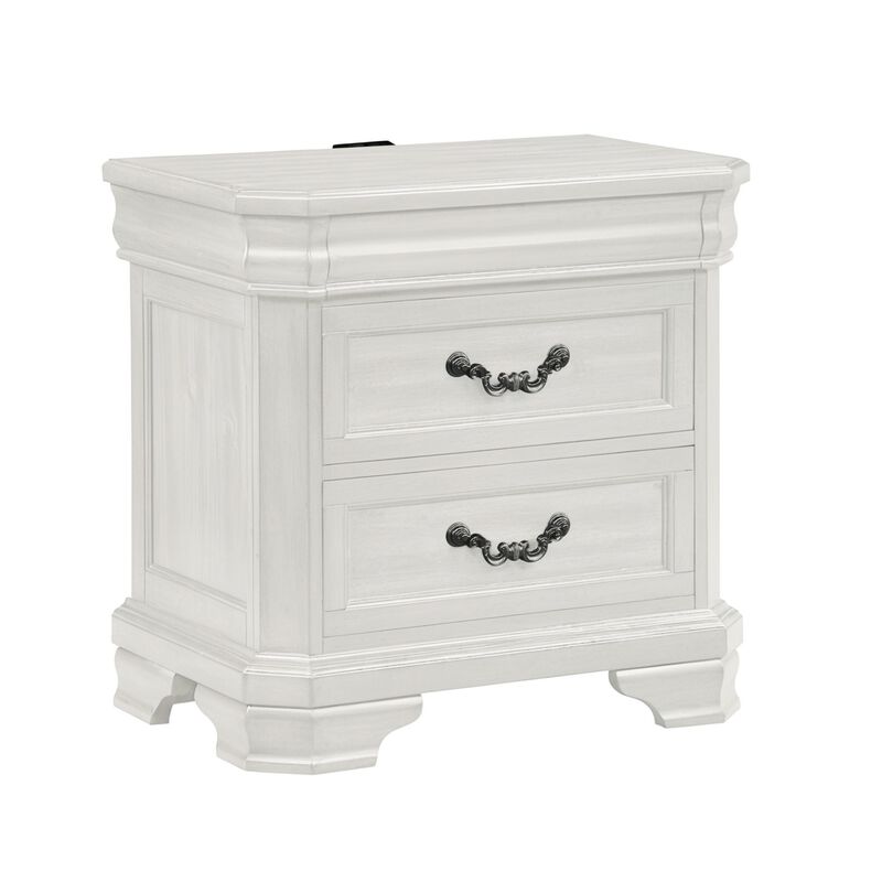 Lynda Nightstand, 2 Drawers Metal Handles, White Acacia Wood 27 Inch