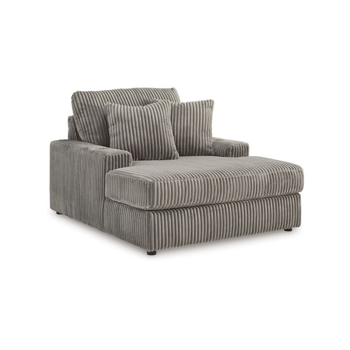Lindy Oversized Chaise, 64 Inch Gray Cord Polyester, 2 Accent Pillows - Benzara